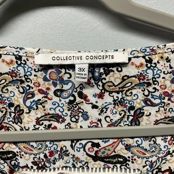 Collective Concepts Womens 3X Paisley Print Blouse V Neck 3/4‎ Sleeve Top - Picture 4 of 6